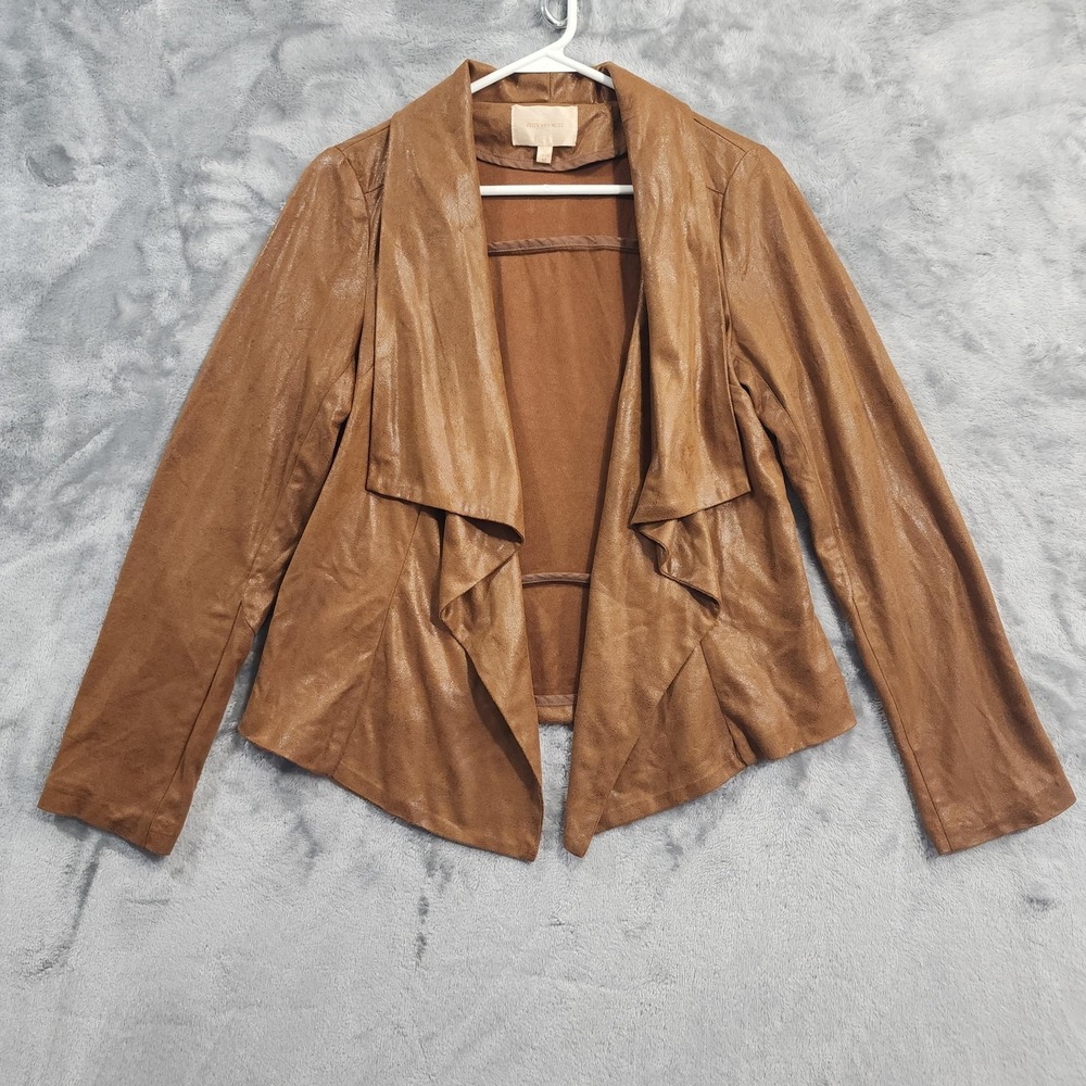 Skies Are Blue Jacket Womens M Brown Faux Suede Open Front Waterfall Draped